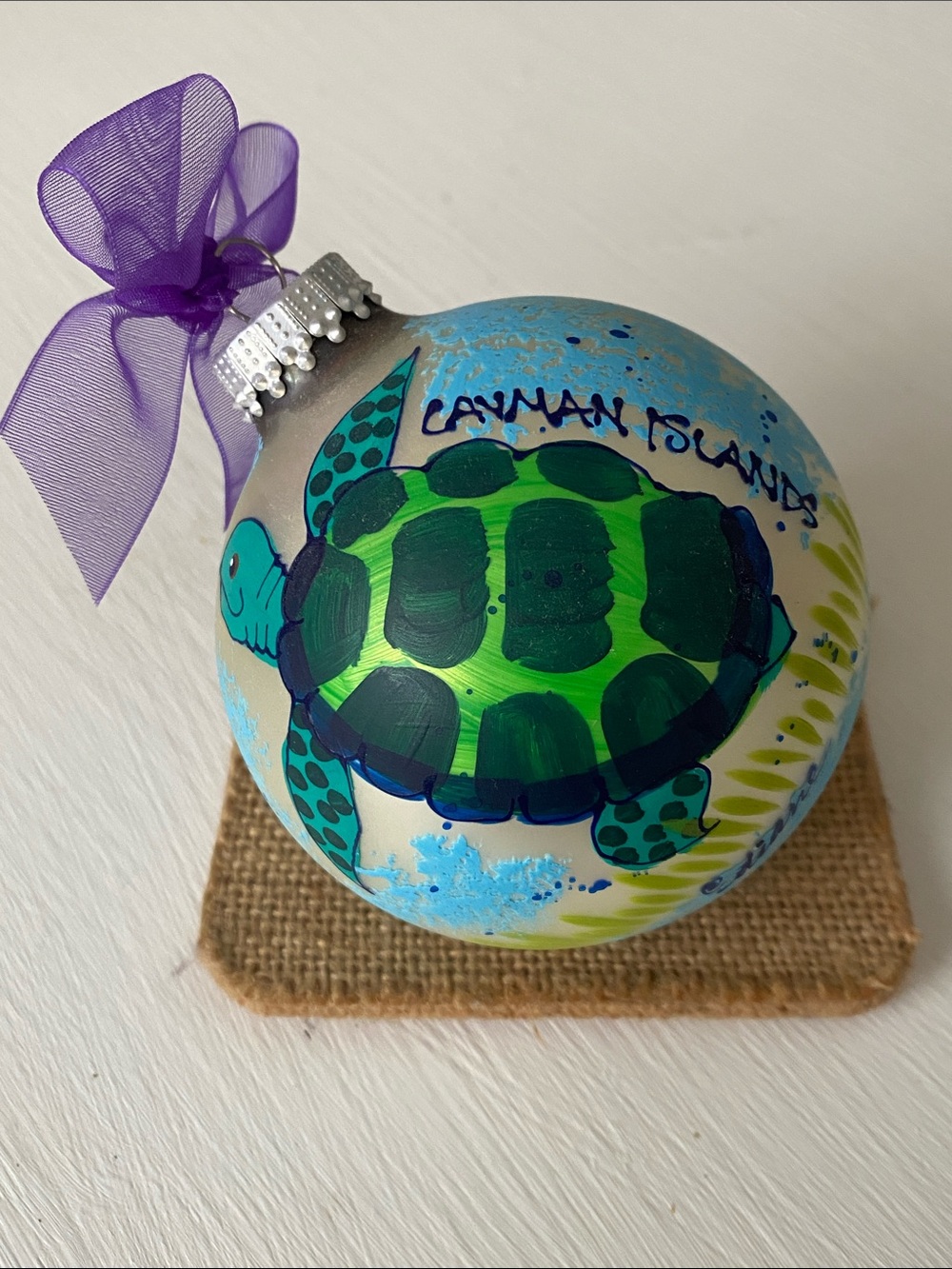Hand-painted Cayman Islands Sea Turtle Christmas Ornament
